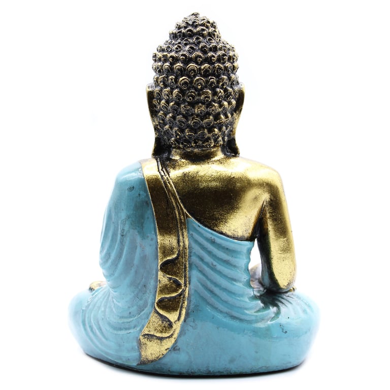 Large Teal & Gold Buddha Statue - Decorative Artwork by Unbranded (Assuming no specific brand or model)