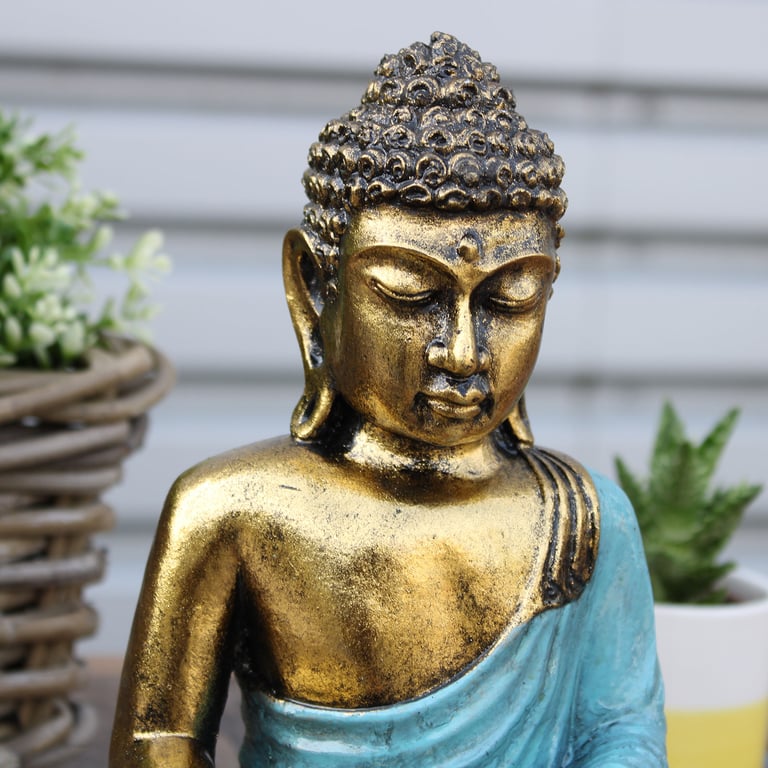 Large Teal & Gold Buddha Statue - Decorative Artwork by Unbranded (Assuming no specific brand or model)
