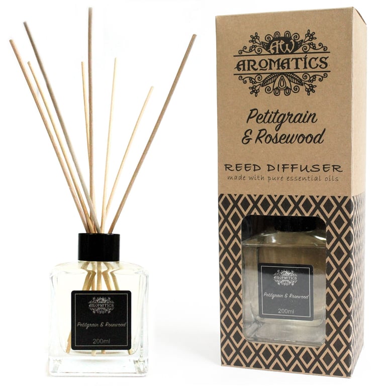 Reed Diffuser - 200ml Petitgrain & Rosewood Essential Oil - Premium Aroma