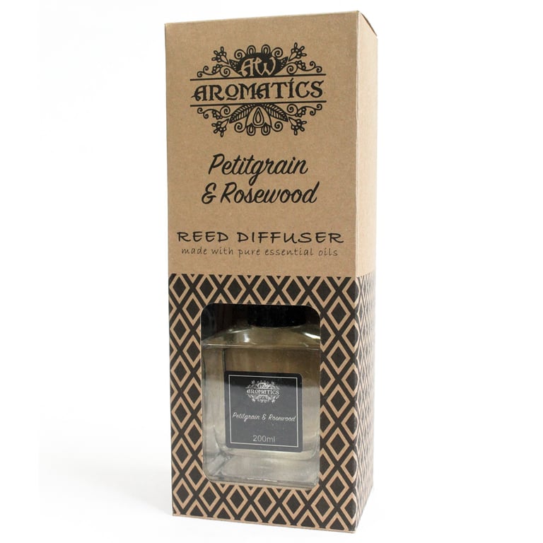 Reed Diffuser - 200ml Petitgrain & Rosewood Essential Oil - Premium Aroma