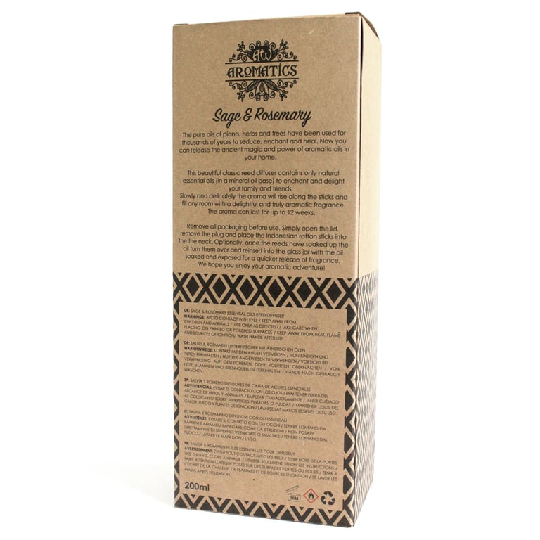 Reed Diffuser - Sage & Rosemary 200ml Essential Oil - Premium Aroma