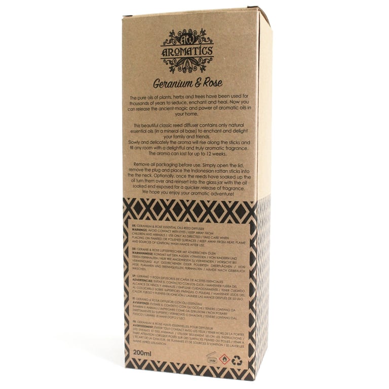 Reed Diffuser - Geranium & Rose Essential Oil (200ml)