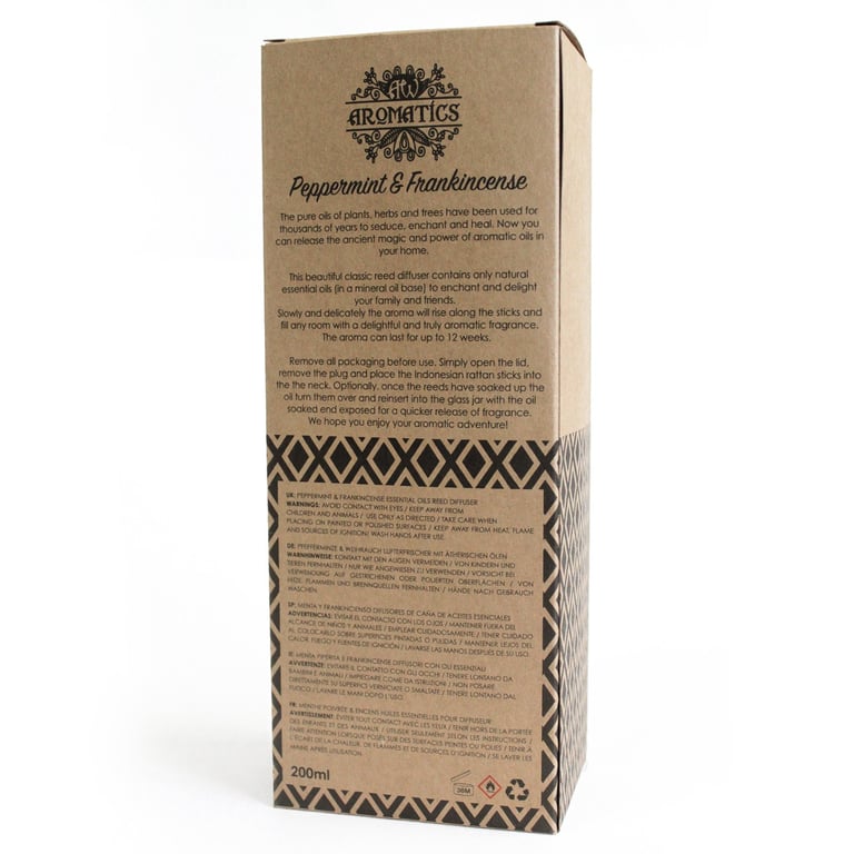 Reed Diffuser - 200ml Peppermint & Frankincense Essential Oil - Your Brand Name