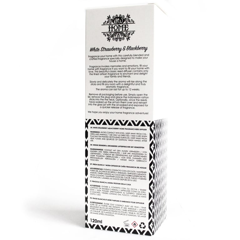 120ml Reed Diffuser - White Strawberry & Blackberry Scent - Premium Model