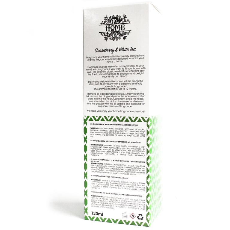 120ml Reed Diffuser - Gooseberry & White Tea Scent - Premium Aroma