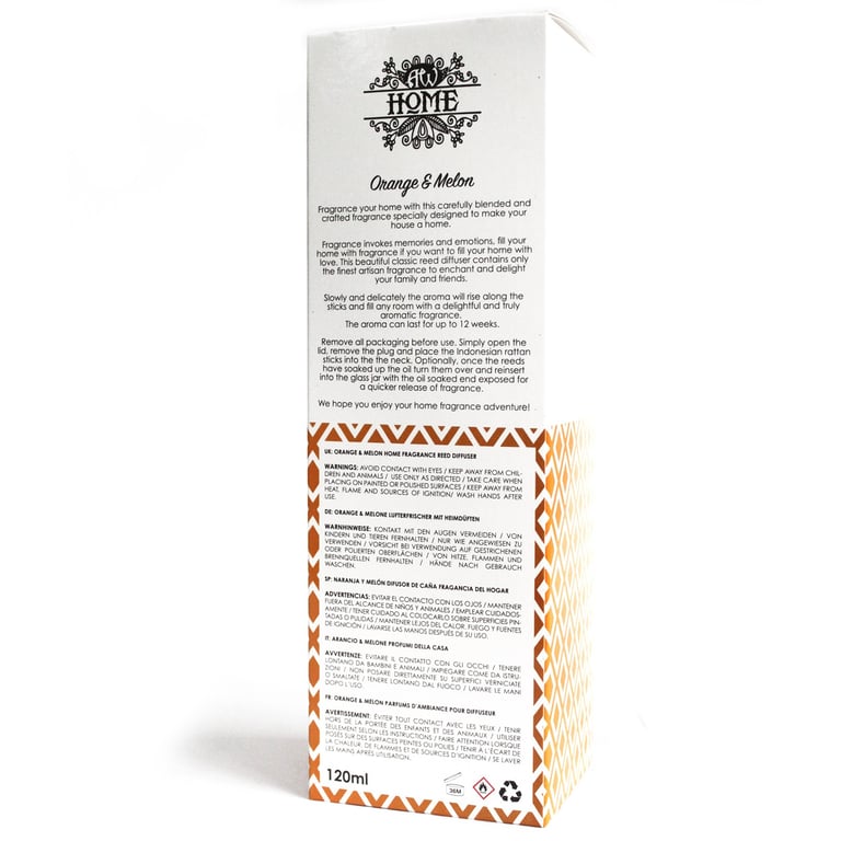 120ml Orange & Melon Reed Diffuser - Invigorating Scent, Long-Lasting Fragrance