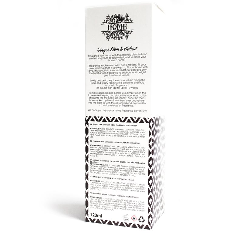 120ml Reed Diffuser - Ginger Stem & Walnut Fragrance - Premium Model