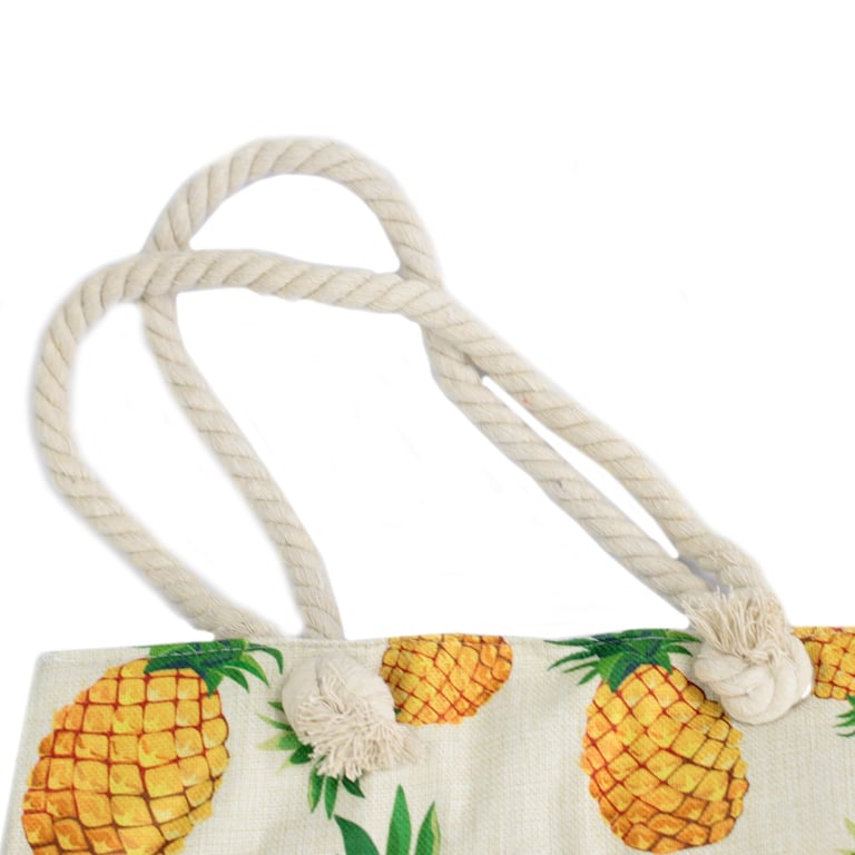 Rope Handle Pineapple Tote Bag - Summer Beach Handbag with Adjustable Rope Handles