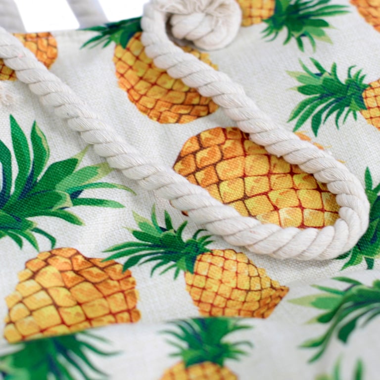 Rope Handle Pineapple Tote Bag - Summer Beach Handbag with Adjustable Rope Handles