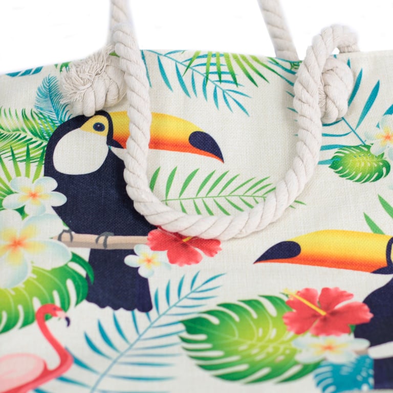 Eco-Friendly Rope Handle Tropical Toucan Beach Tote Bag