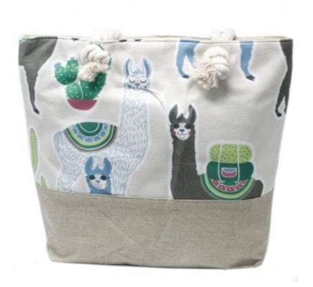 Handmade Rope Handle Llama Themed Outdoor Tote Bag