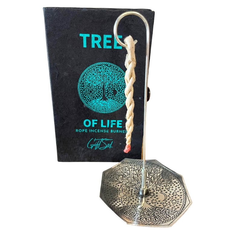 Incense Rope & Silver Holder Set - Tree of Life Design
