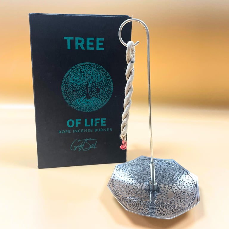 Incense Rope & Silver Holder Set - Tree of Life Design