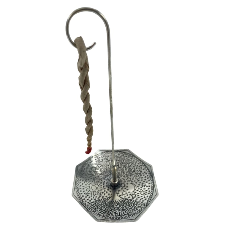 Incense Rope & Silver Holder Set - Tree of Life Design