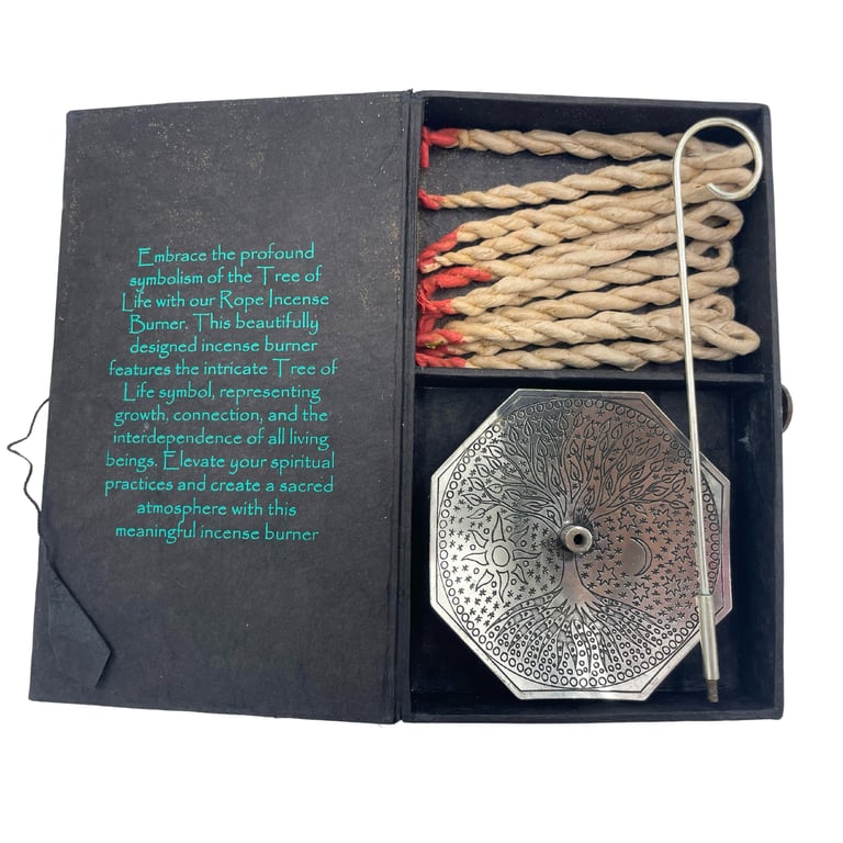Incense Rope & Silver Holder Set - Tree of Life Design