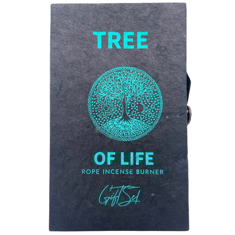 Incense Rope & Silver Holder Set - Tree of Life Design