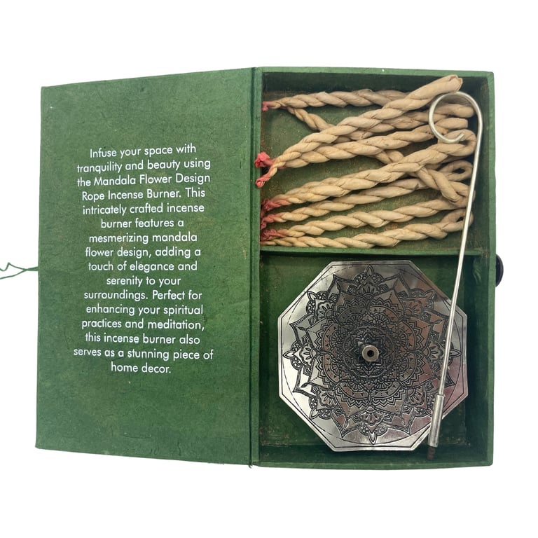 Incense & Holder Set (Mandala Flower Design) - Rope and Silver Plated