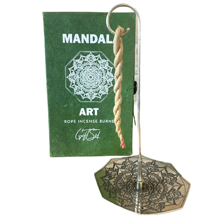 Incense & Holder Set (Mandala Flower Design) - Rope and Silver Plated