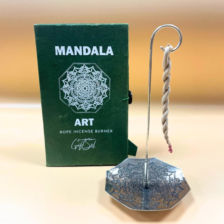 Incense & Holder Set (Mandala Flower Design) - Rope and Silver Plated