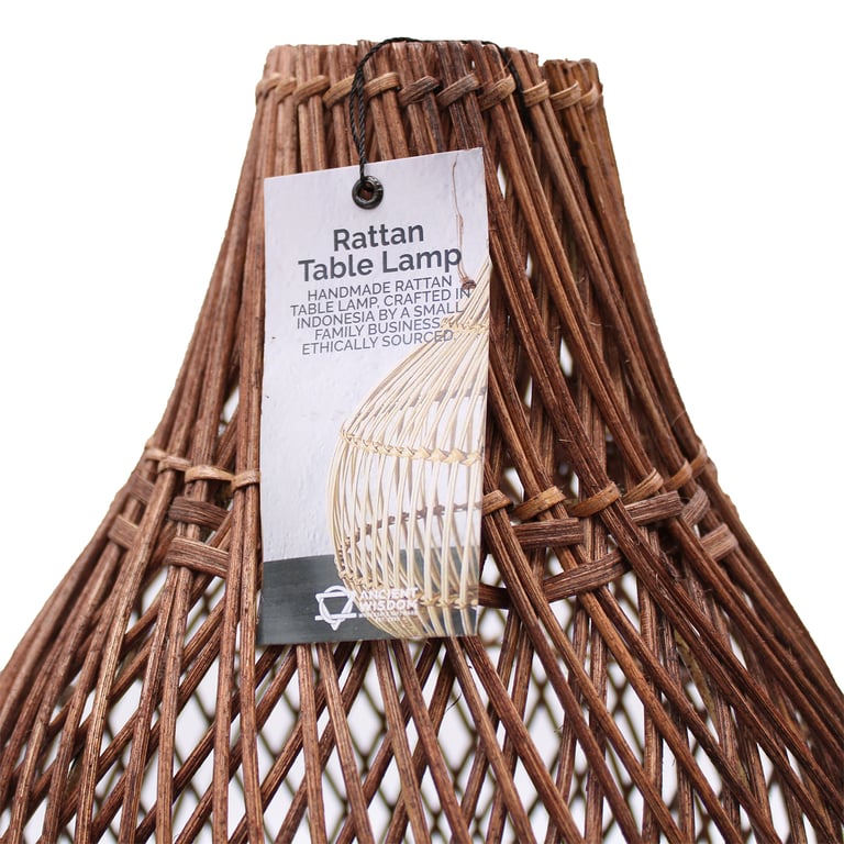 Dark Brown Rattan Table Lamp - Handcrafted Design - Brand Name Here