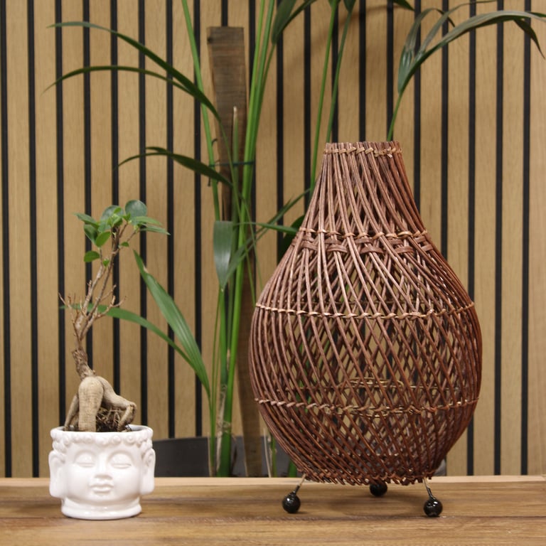 Dark Brown Rattan Table Lamp - Handcrafted Design - Brand Name Here
