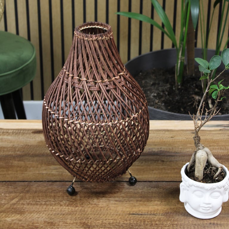 Dark Brown Rattan Table Lamp - Handcrafted Design - Brand Name Here