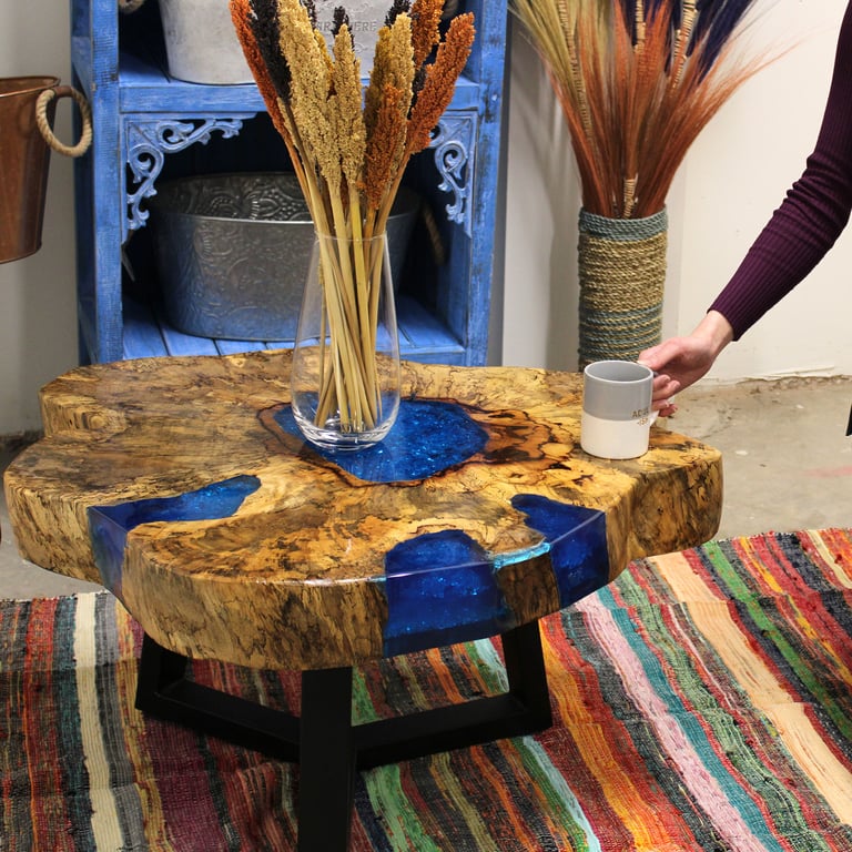 Sky Blue Tamarind & Resin Coffee Table - Durable & Stylish Design