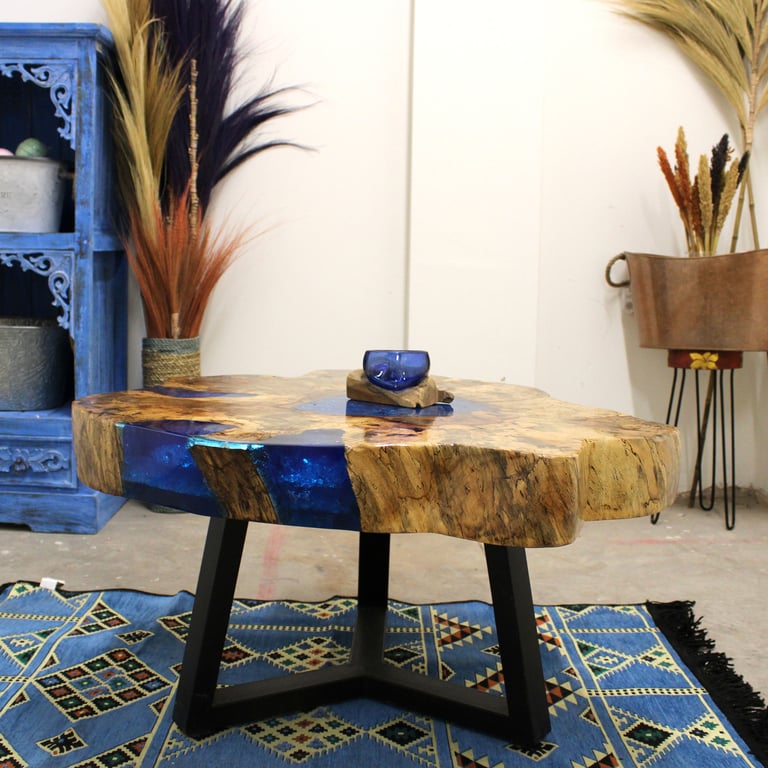 Sky Blue Tamarind & Resin Coffee Table - Durable & Stylish Design