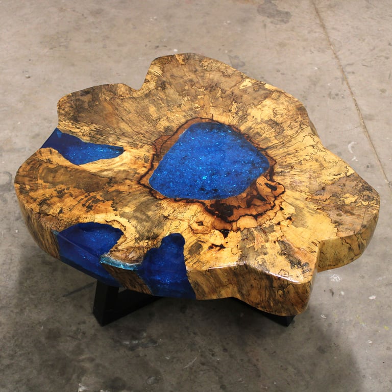 Sky Blue Tamarind & Resin Coffee Table - Durable & Stylish Design