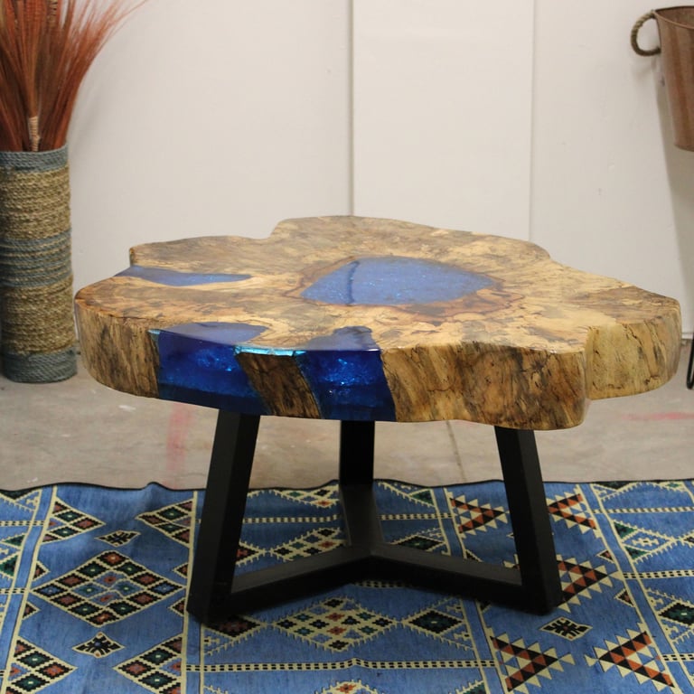 Sky Blue Tamarind & Resin Coffee Table - Durable & Stylish Design