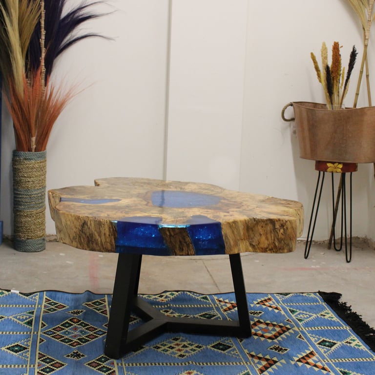 Sky Blue Tamarind & Resin Coffee Table - Durable & Stylish Design