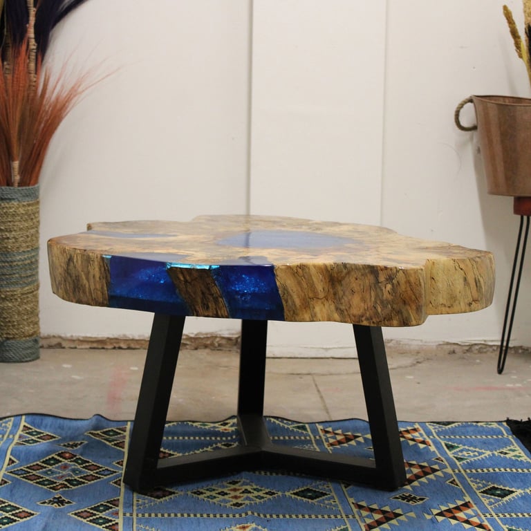 Sky Blue Tamarind & Resin Coffee Table - Durable & Stylish Design