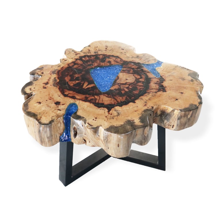 Sky Blue Tamarind & Resin Coffee Table - Durable & Stylish Design
