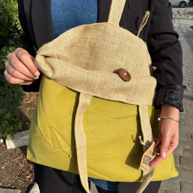 Jute & Cotton Reversible Big Capacity Shopping Bag - Reusable and Durable, Pistachio Green Color