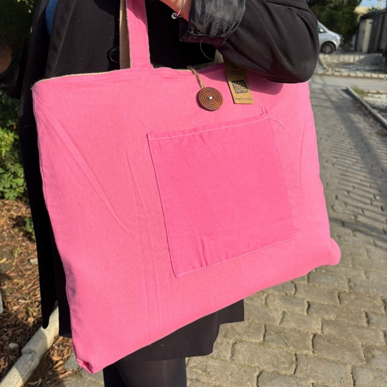 Jute & Cotton Reversible Large Eco-Friendly Bag - Pink