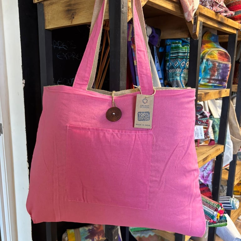 Jute & Cotton Reversible Large Eco-Friendly Bag - Pink