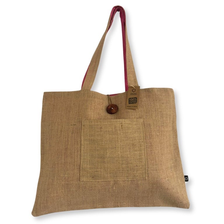 Jute & Cotton Reversible Large Eco-Friendly Bag - Pink