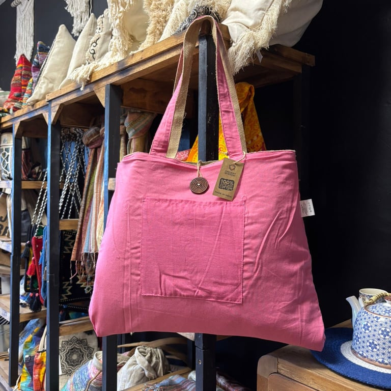 Jute & Cotton Reversible Large Eco-Friendly Bag - Pink