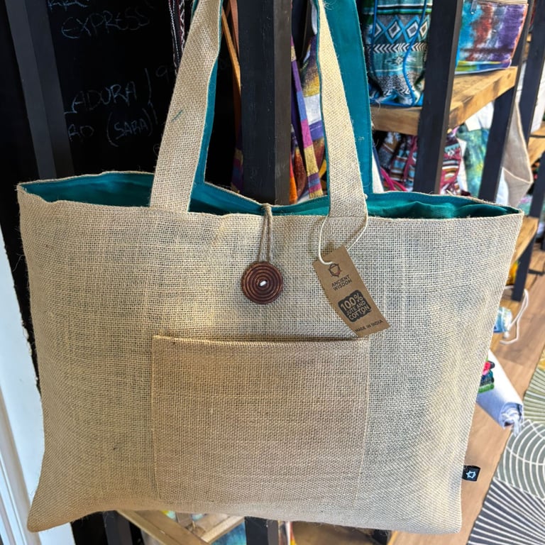 Jute & Cotton Reversible Big Eco-Friendly Teal Bag