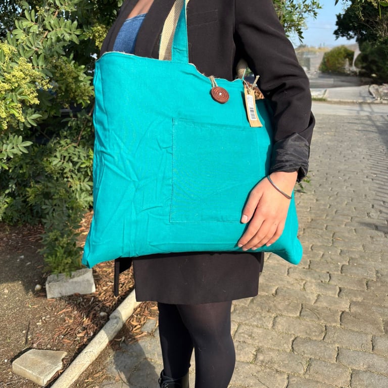 Jute & Cotton Reversible Big Eco-Friendly Teal Bag