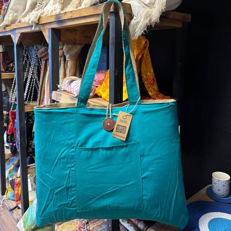 Jute & Cotton Reversible Big Eco-Friendly Teal Bag