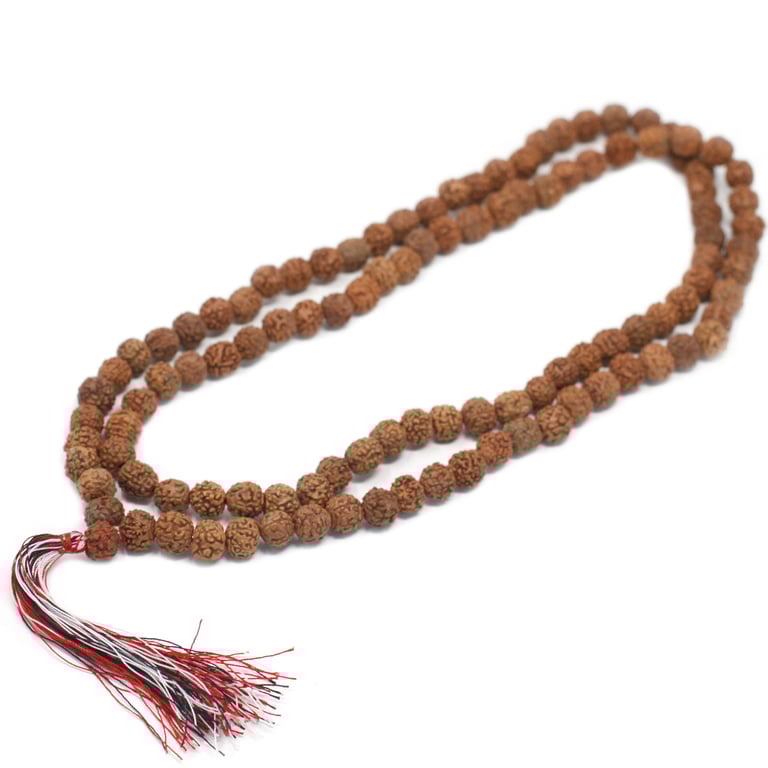 Natural 108 Bead Rudraksha Mala - Spiritual Meditation Beads with Authentic Rudraksha Stones