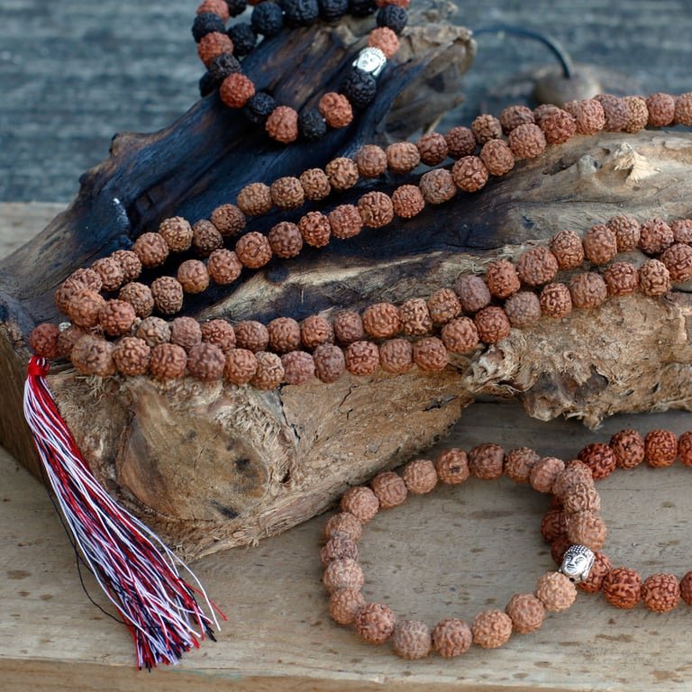 Natural 108 Bead Rudraksha Mala - Spiritual Meditation Beads with Authentic Rudraksha Stones