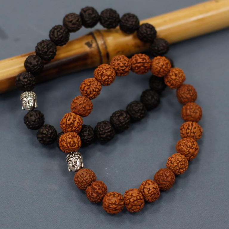 Dark Rudraksha Buddha Bangle Mala - Buddhist Prayer Beads for Meditation and Spiritual Growth