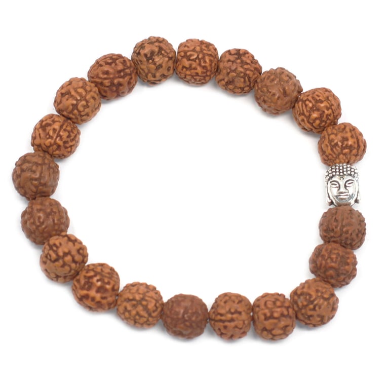 Rudraksha Buddha Bangle Mala - Brown Spiritual Bracelet with Meditation Beads