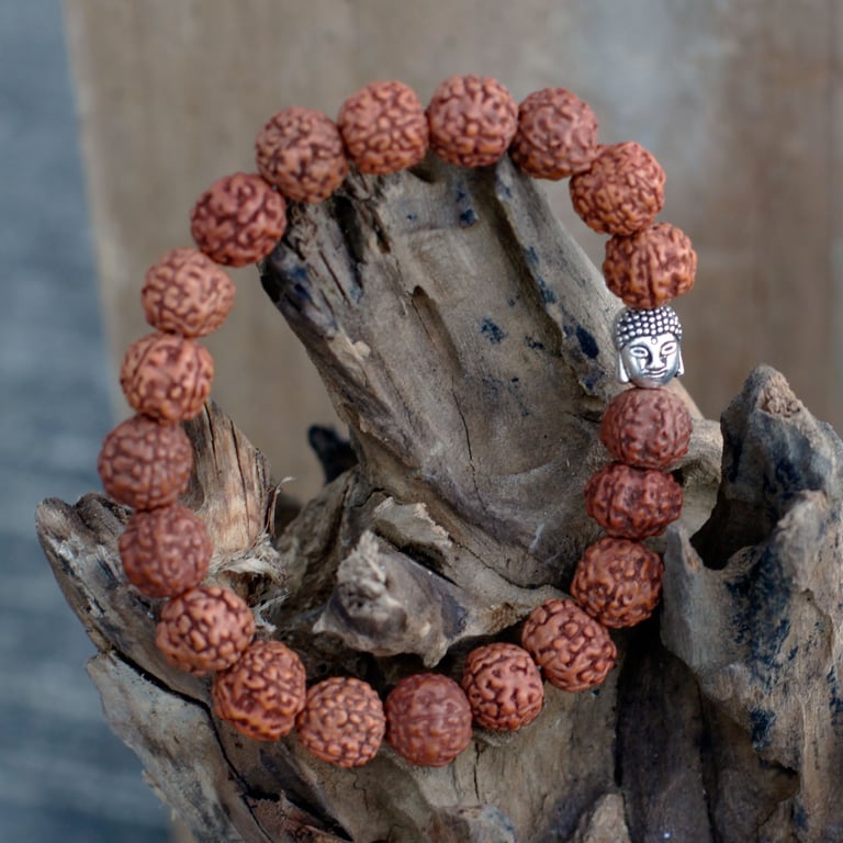 Natural Rudraksha Buddha Bangle Mala, Spiritual Meditation Beads Jewelry