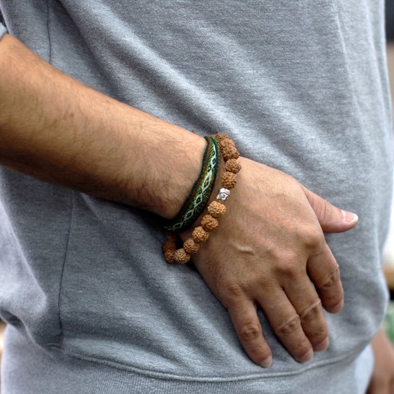Natural Rudraksha Buddha Bangle Mala, Spiritual Meditation Beads Jewelry