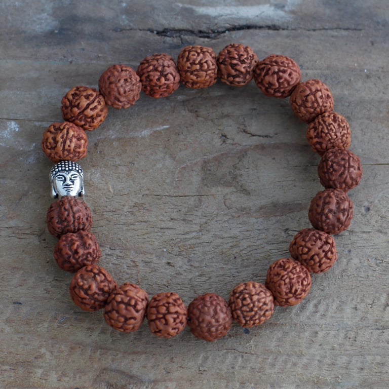 Natural Rudraksha Buddha Bangle Mala, Spiritual Meditation Beads Jewelry