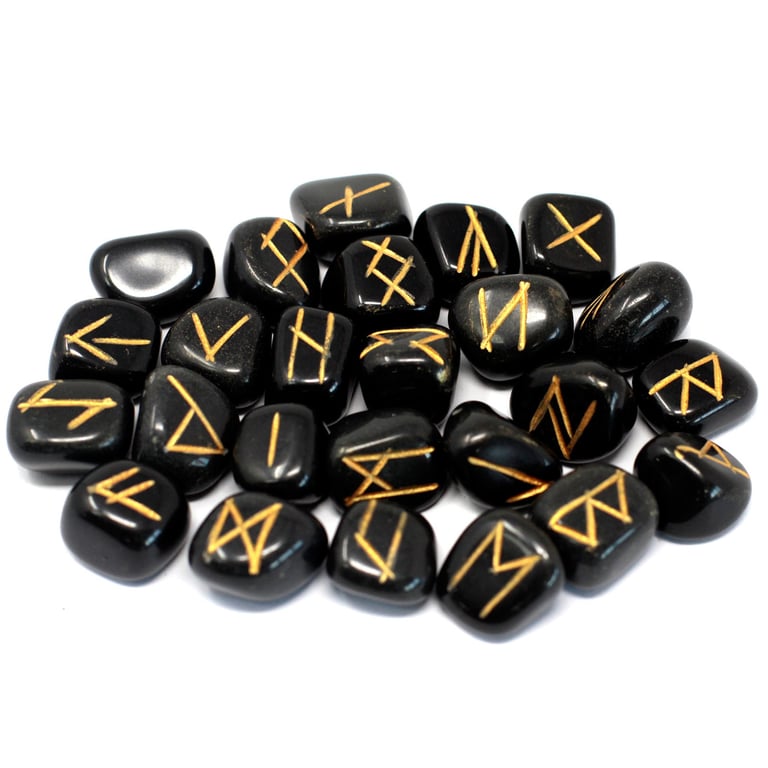Black Agate Runes Stone Set - Ancient Divination Tool for Spiritual Enrichment