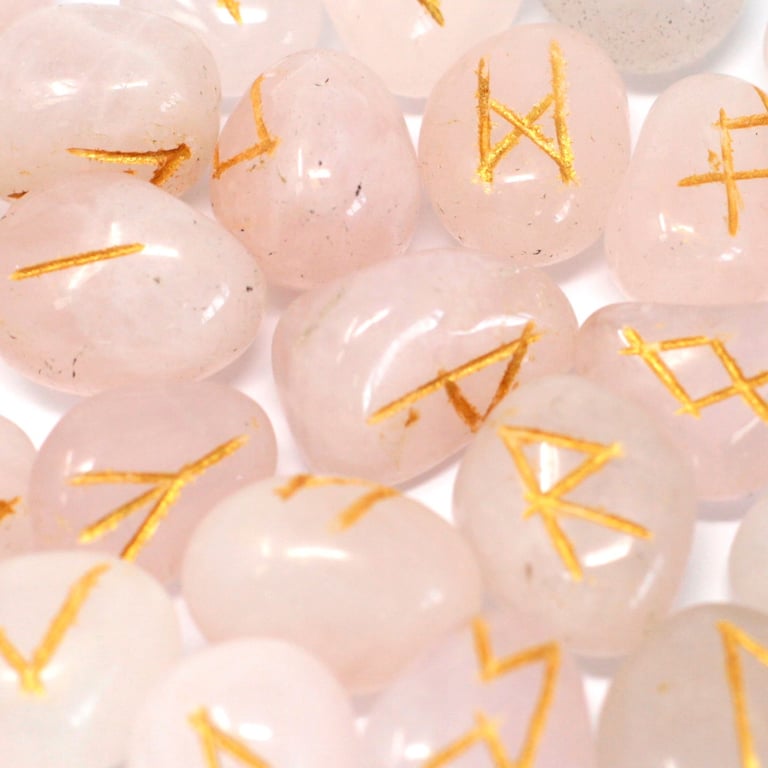 Rose Quartz Runes Stone Set - Meditative Aid for Mindfulness